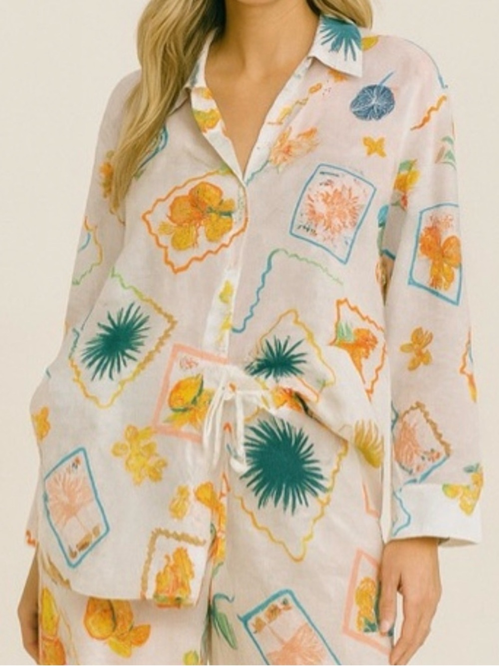 Tropical Top (only) Size XL Semi-sheer Flowy Loungewear Resort Vacation Wear